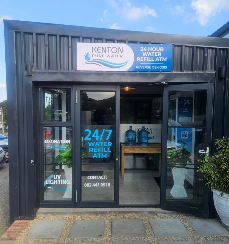 Kenton Pure Water shopfront on Kenton Road with the 24-hour water refill ATM sign